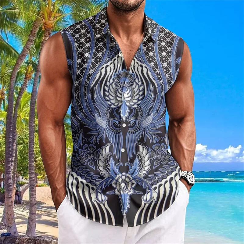 

Beach Flower 3D Printed Men's Shirt Casual Sleeveless Flap Top Fashion Hawaiian Shirt Men's Holiday Style Shirt