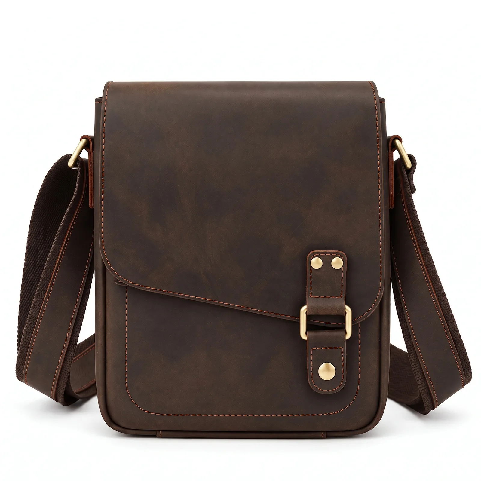 Retro Crazy Horse Leather Men Crossbody Bag Vintage Top Grain Cowhide Shoulder Bag Business Commute Flap Messenger