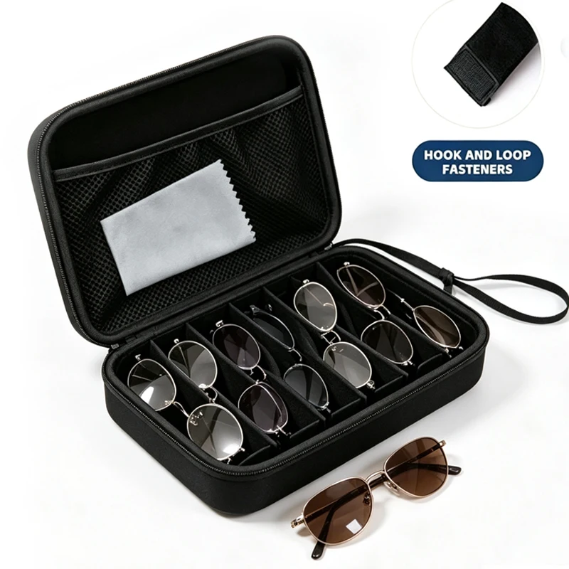 6/7 Compartment Adjustable Hard Travel Sunglasses Organizer Glasses Case for Multiple Glassess Men Women Trendy Storage Holder
