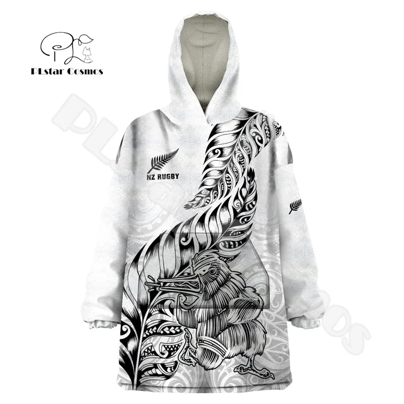 Custom Name New Zealand Aotearoa Maori Rugby Silver Fern Tattoo 3DPrint Harajuku Winter Casual Coat Fleece Jacket Snug Hoodies X