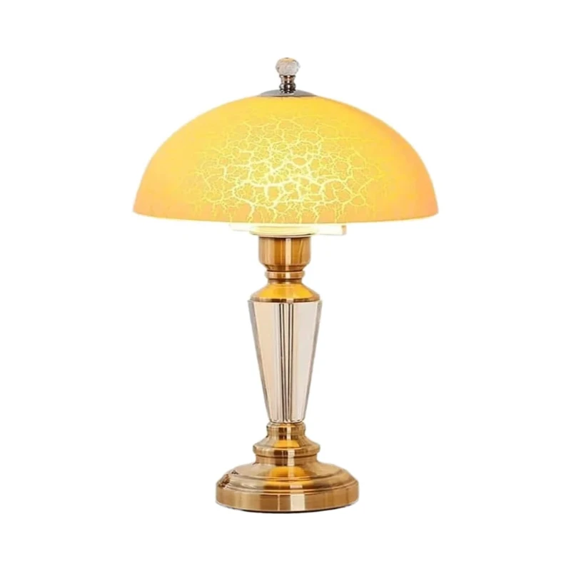 Elegant Traditional Light Emitting Diode Desk Lamp Crystal Glass Lampshade Button Switch