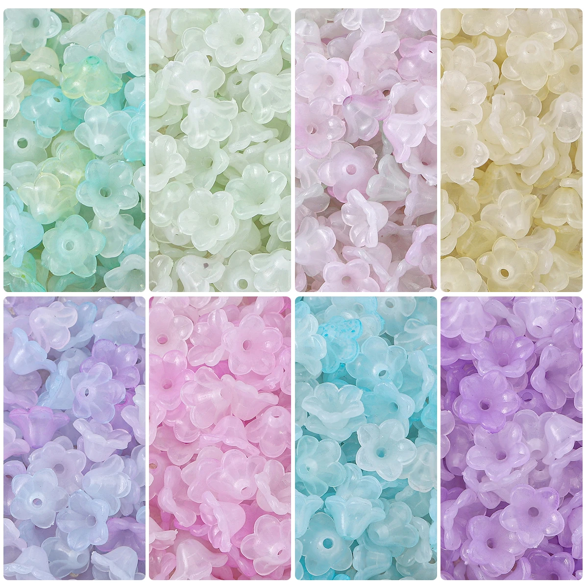 About200Pcs Acrylic Gradient Two tone Wind Chime Flower Horn Beads Unique Loose Beads Handmade DIY Jewelry Earrings Necklace Hea