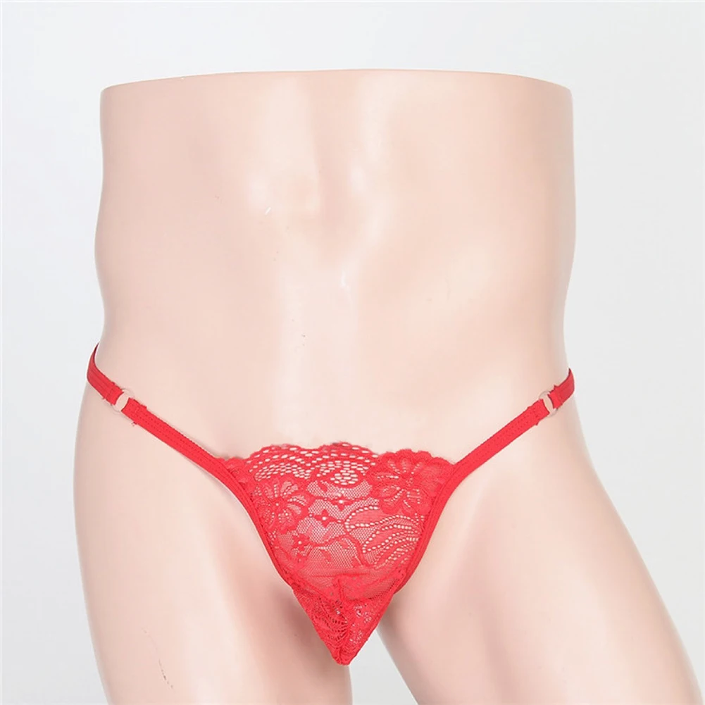 Men Sexy Lace Sissy Erotic Transparent Lace Bulge Pouch G-String Thong Low Rise T-Back Underwear Seductive Tight Men's Thongs