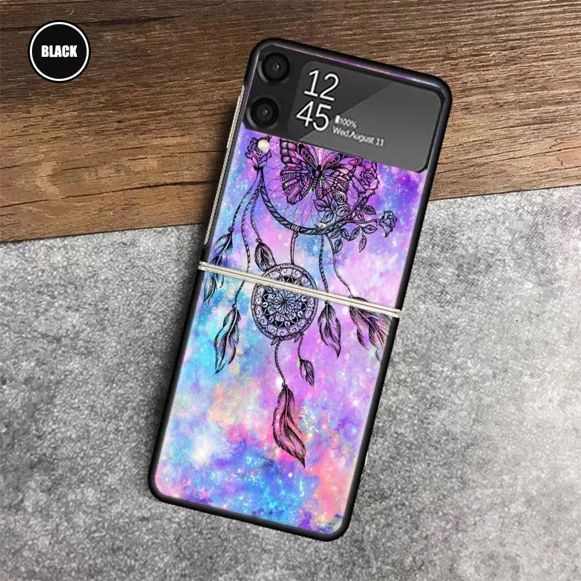 Retro Feather Dreamcatcher Phone Fold Case for Samsung Galaxy Z Flip 6 5 4 3 ZFlip6 Z Flip5 Flip6 Flip4 Flip3 5G Black Shell Cov image 4
