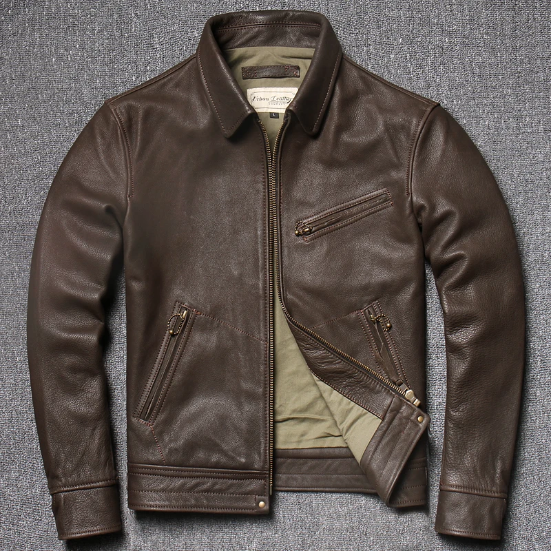 

Мужская куртка из натуральной яловой кожи, повседневная модная городская молодежная осенняя длинная свевая застежка-молния, цвет