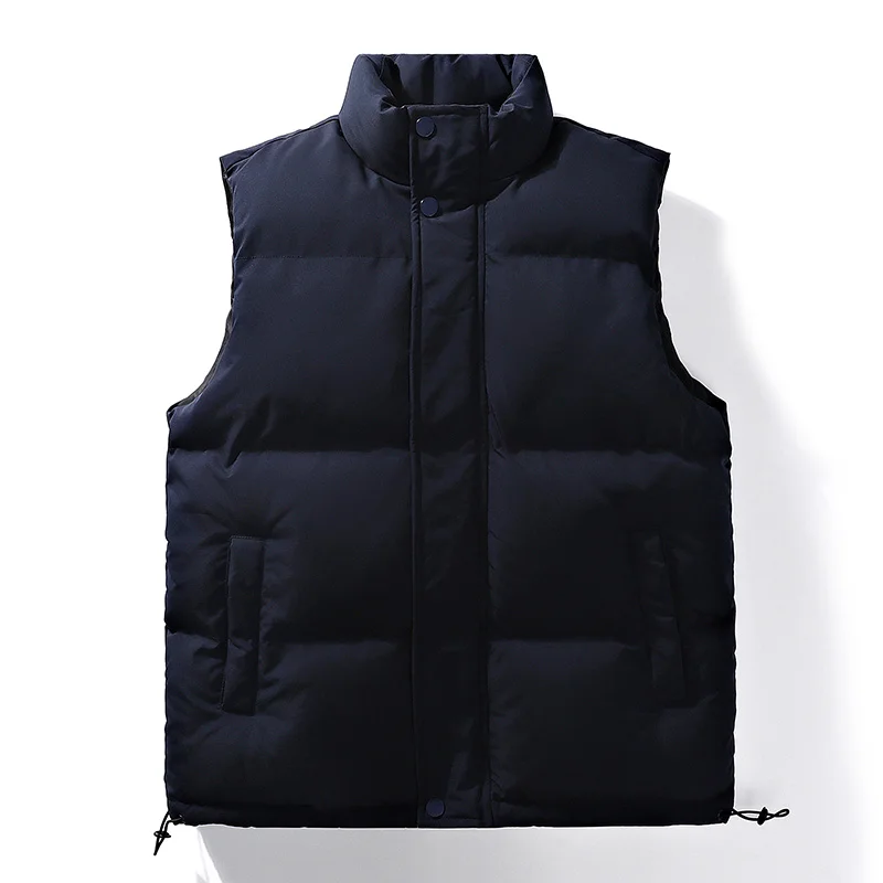 Man Vest 2024 New Autumn Winter Solid Color Stand Up Collar Zipper Warm Waistcoat Leisure And Comfort Vest Black White 4XL 5XL