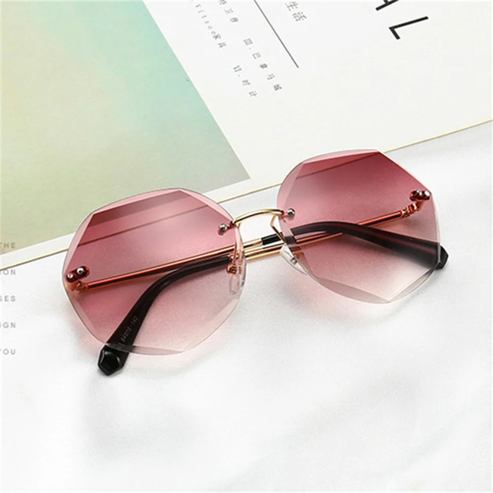 KLASSNUM Women Rimless Sunglasses Round Frame Cut Edge Color Lens Sun Glasses Gradient Sun Glasses 2024 Trendy Eyewear New In