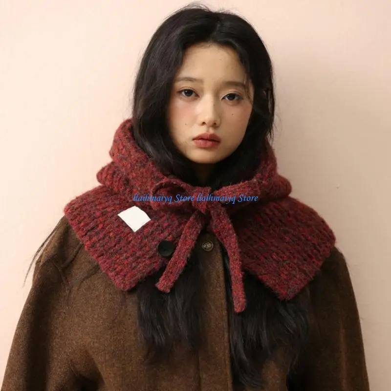 

573B Warm Knit Balaclava Hat Korean Adjustable Neck Warmer Scarf Hat for Cold Weather Outdoor Activity Women Accessory