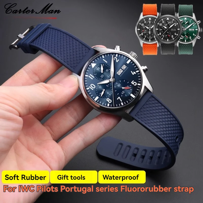 For IWC Pilot Portugal 7 Timing Portofino Series Quick Release Soft Fluoro Rubber Watch Strap 20mm 22mm  Wristband Blue Green