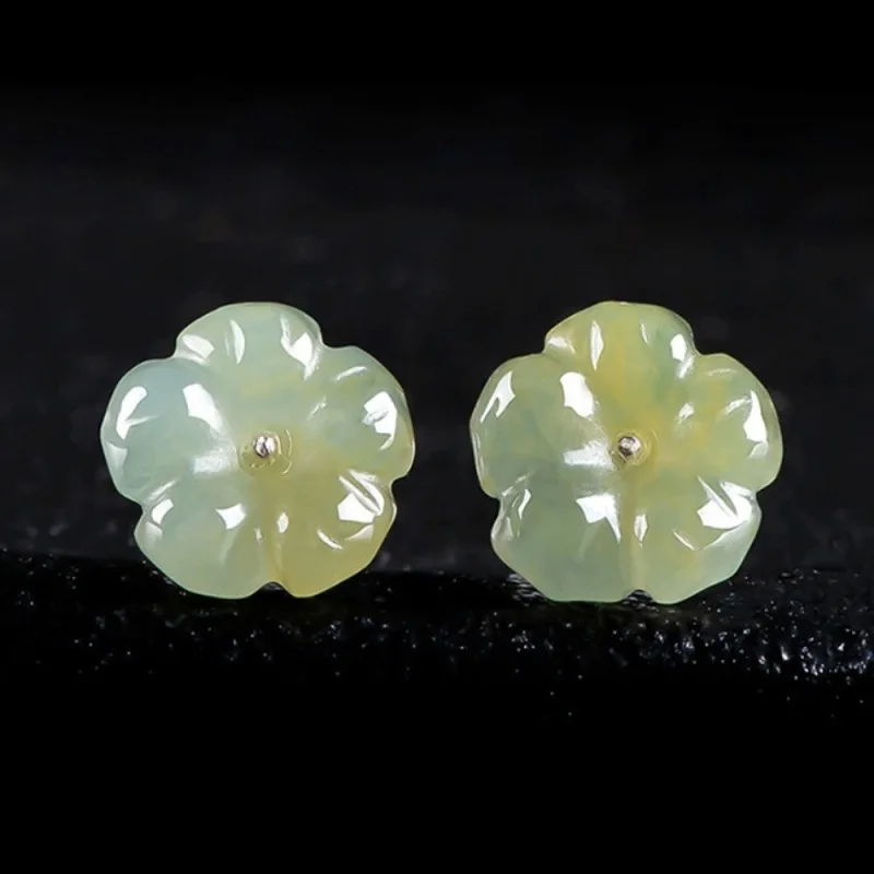 

Real Natural Grade A Jade Jadeite Stud 925 Sterling Silver Lucky Gift Flower Earrings