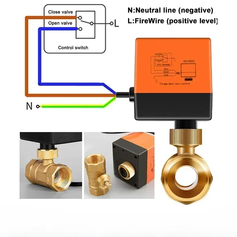 AC 220V DC 12V 24V Brass Electric Thread Ball Valve 2-way 3-wire Solenoid Water Valve with Actuator DN15/20/25/32/40/50