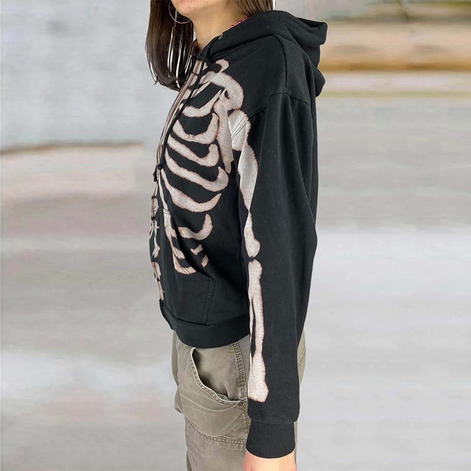 Women Gothic Sternum Skull Print Zipper Hoodie Jackets 2024 Spring Autumn Long Sleeve Cardigan 2024 Y2K Streetwear Sweatshirt