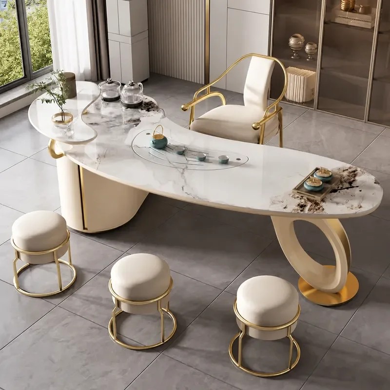 Modern Rock Slab Large Tea Table Light Luxury Simple Office Tea Table Creative Curved Tea Table and Chair Combination