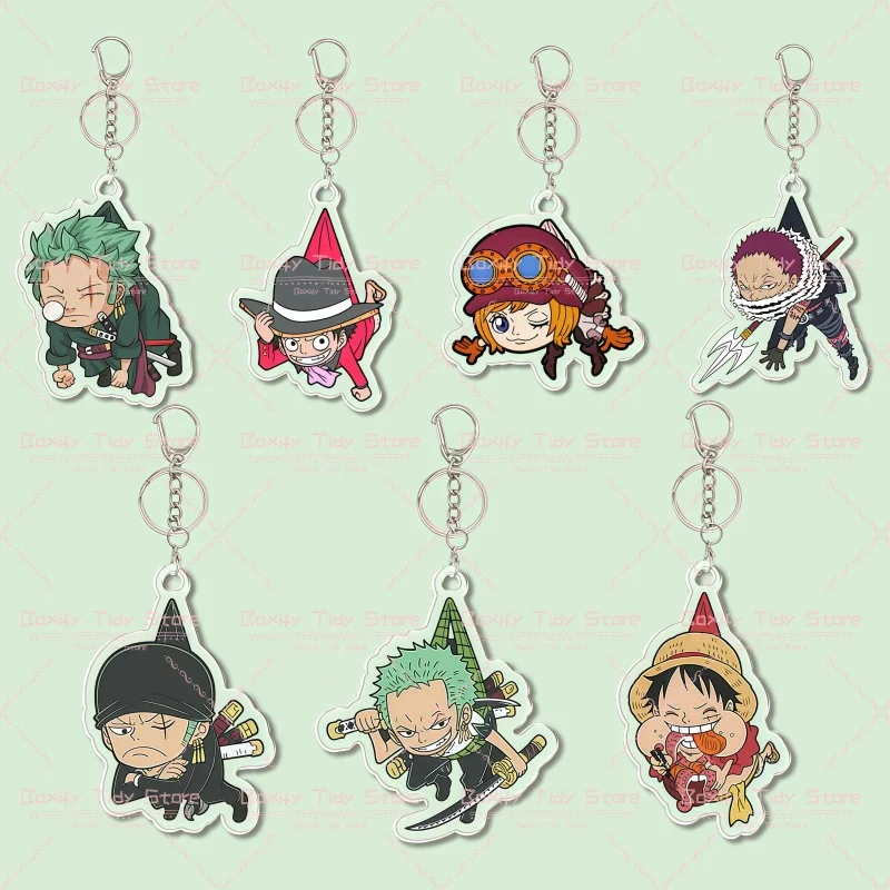 

One Piece Chibi Acrylic Keychain Set Luffy Zoro Katakuri Double Sided HD Print Anti-Scratch Key Ring Backpack Pendant Anime Fan