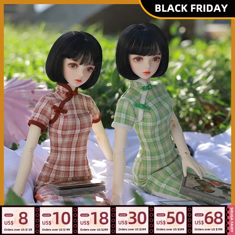 Celia 1/4 BJD Doll Poetry Body Red Green Retro Cheongsam Sisters Outfit Surprise Gift For Girl Resin Art Toy