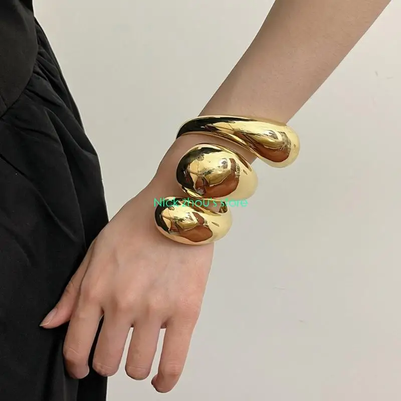 E15E سوار فاسق مبالغ فيه أساور واسعة قابلة للتعديل افتتاح أساور هندسية الذراع سوار المعصم مجوهرات مثالية للنساء