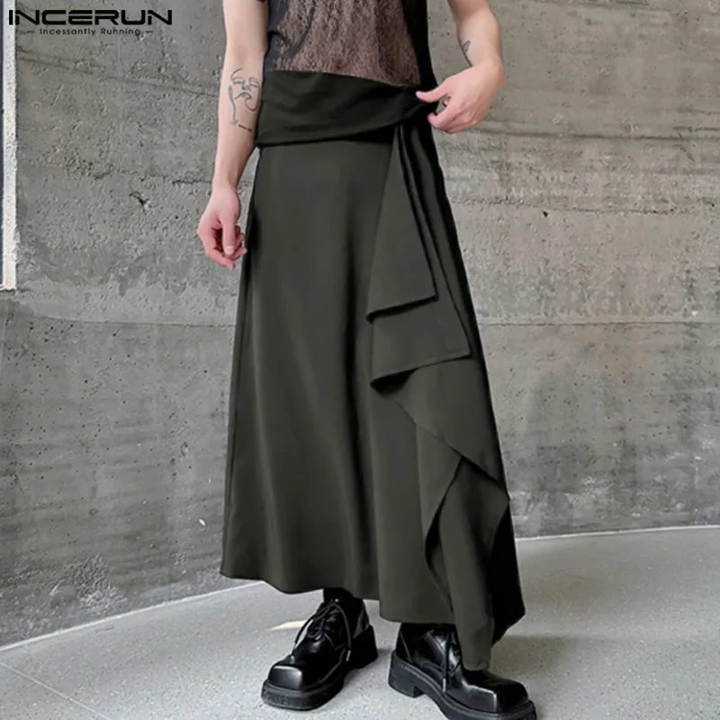 2024 Men Irregular Skirts Solid Color Elastic Waist Streetwear Casual Skirts Personality Loose Fashion Men Bottoms INCERUN S-5XL