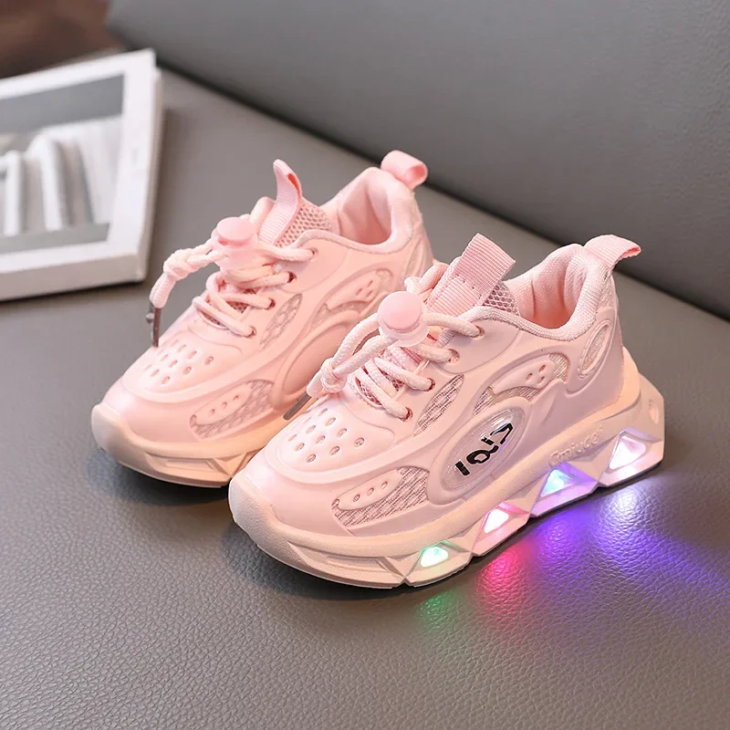 2023 Child Fashion Sport Shoes Summer Luminous Fashion Breathable Kids Boys Net Shoes Girls LED Sneakers Light Running Shoes