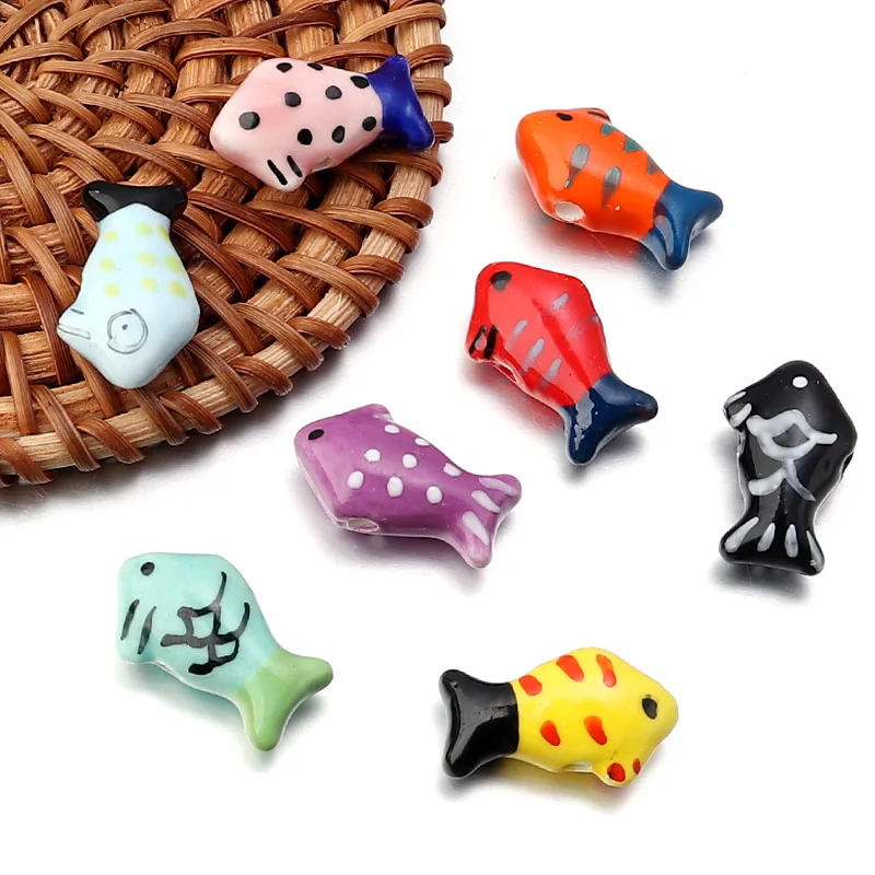 

5Pcs Cute Little Fish Ceramic Beads For Making DIY Earring Bracelet Necklace Color Porcelain Fish Beads Jewelry Accessories