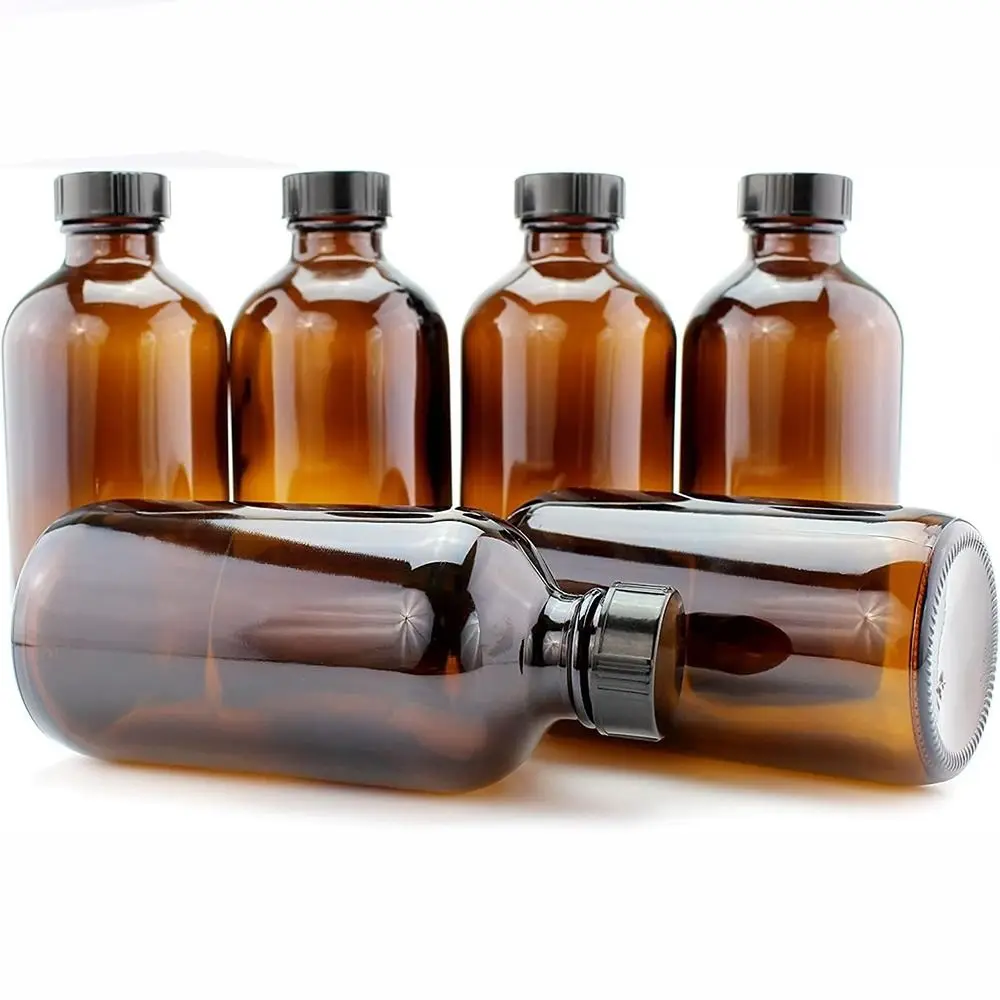 2Pcs 240ml Amber Glass Bottles Portable 8oz Boston Round Bottles Refillable Bottle Liquid