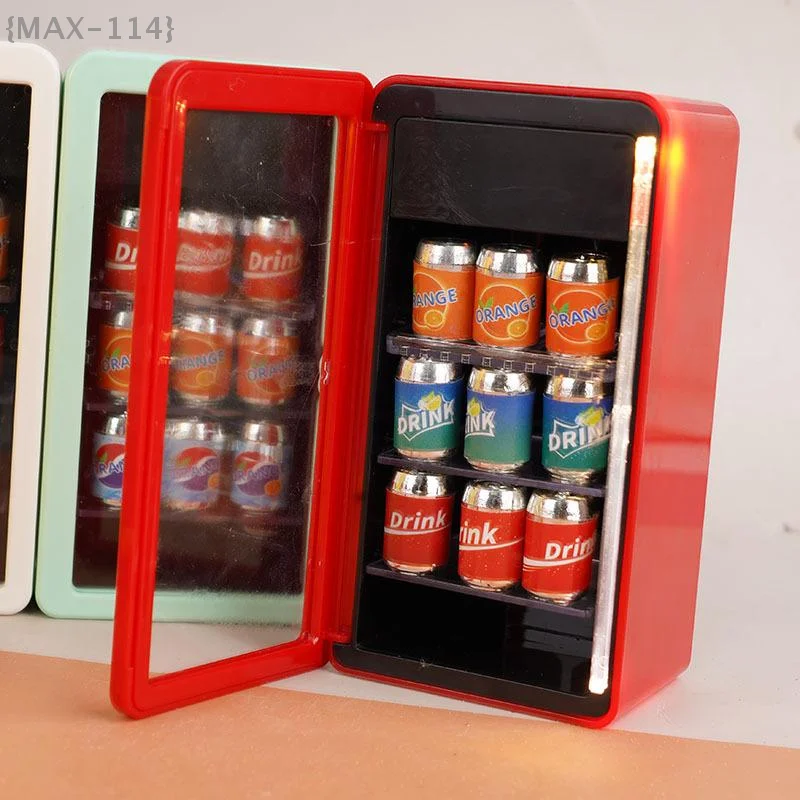 {MAX-114}  1:12 Dollhouse Miniature Refrigerator With Canned Drinks, Beverage Cabinet Model For Pretend Play