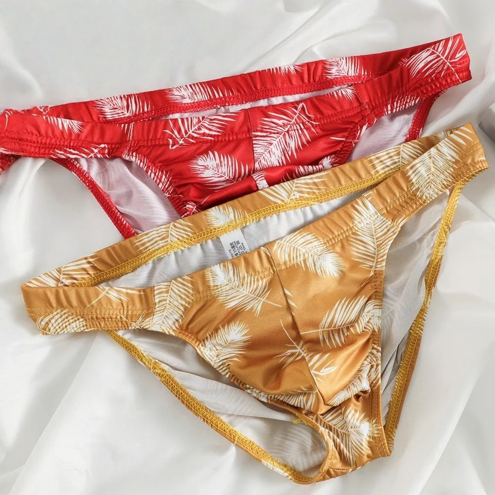 Simple Low Waist Men Briefs Stretch Fashion Palm Leaves Pattern Panties Soft Moisture Wicking Underwear Gifts