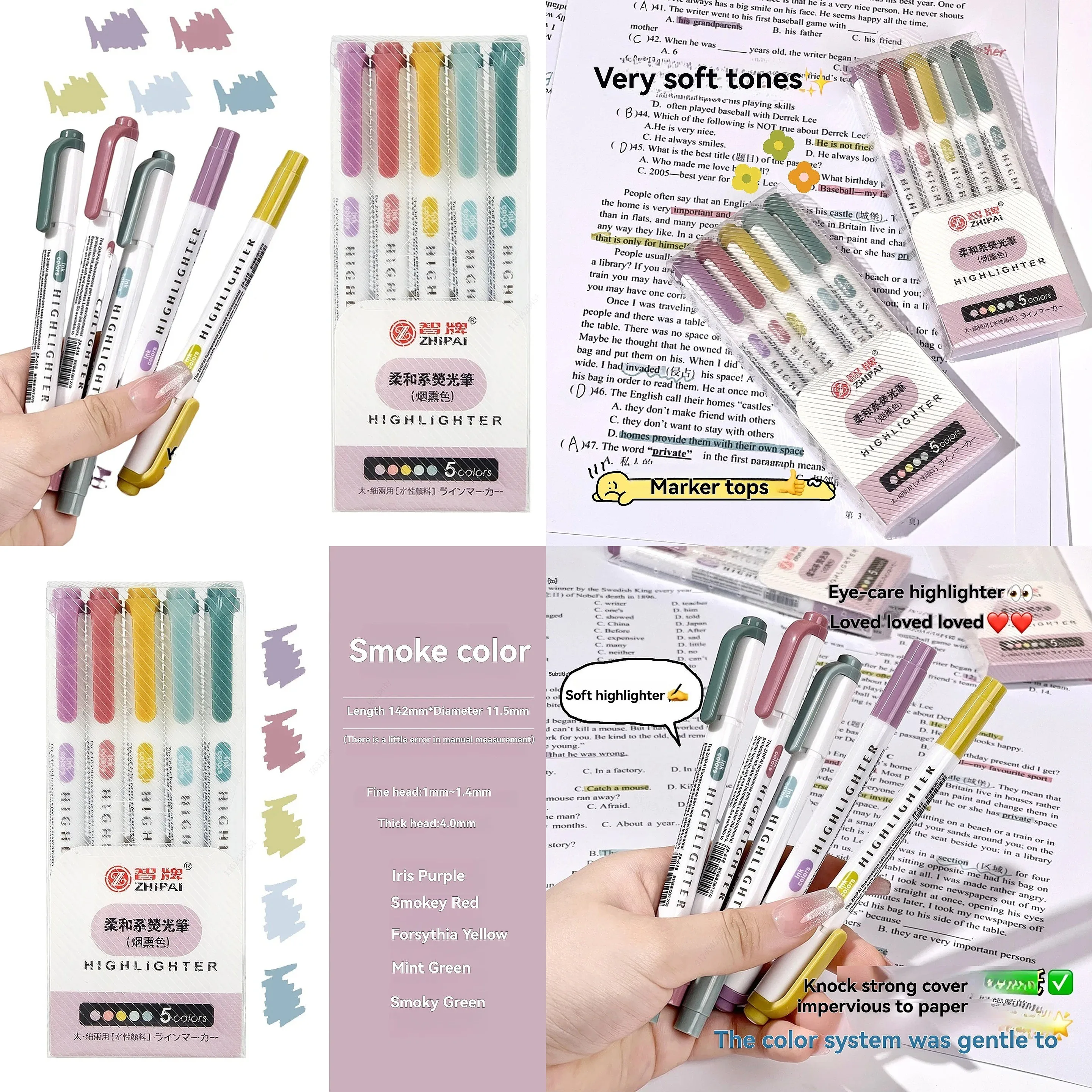 Highlighter Set Pastel - 6-teiliges Set Pastellfarbene Textmarker, Echte Milde