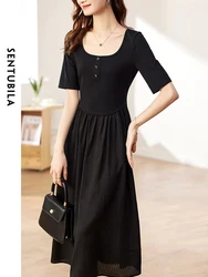 SENTUBILA Black Dress for Women A-Line Spring Summer Fashion Square Collar Formal Occasion Dresses Female Clothes  121L39538