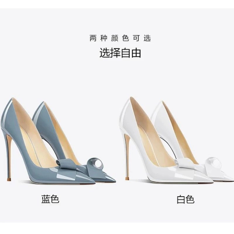 Bow High Heels Women's New Sweet Pointed Stiletto Comfortable Patent Leather Women's Shoes