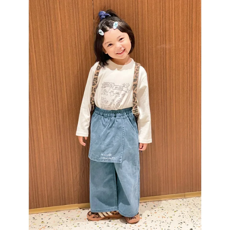 Girl Jeans Pant 2024 Autumn New Baby Treasure Korean Farts Curtain Skirt Jeans Style Retro Jeans Baby Girl Fashion Blue Pant