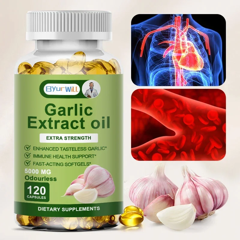 SuperFood Garlic Oil Extract Capsules, Immune and Cardiovascular Support Increase Glutathione Level Cellular Detox