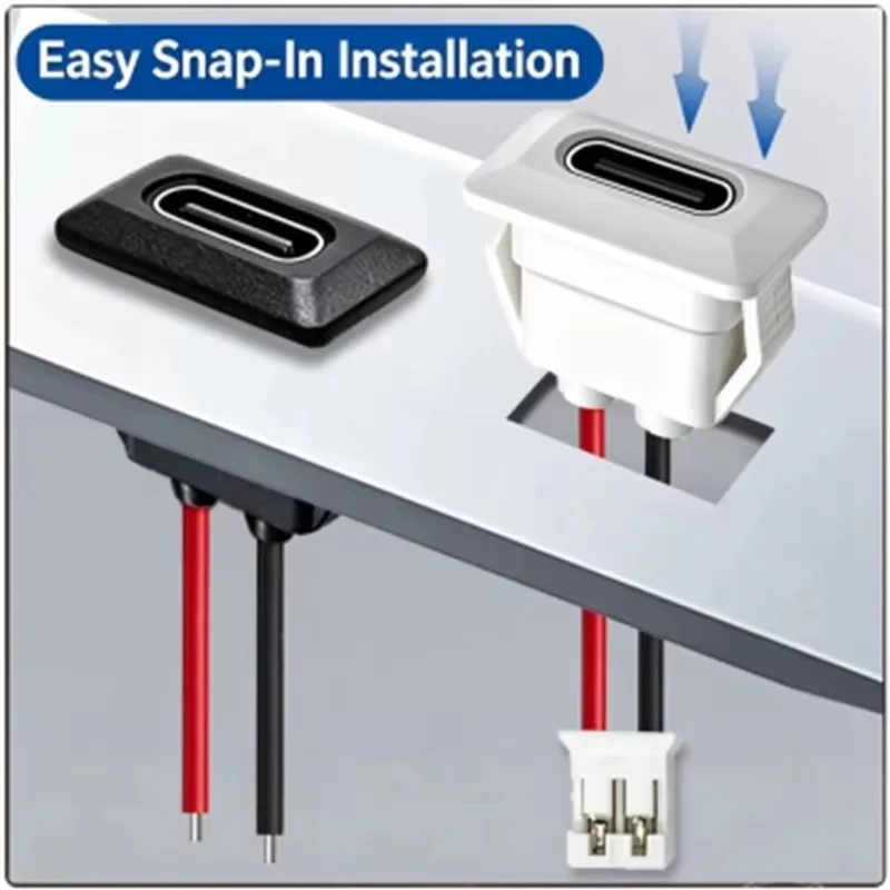 Type-C Female Chassis Connector USB C Female Chassis 2Pin 3V Direct Crimp Jack Female Charging Port Waterproof Extension Power
