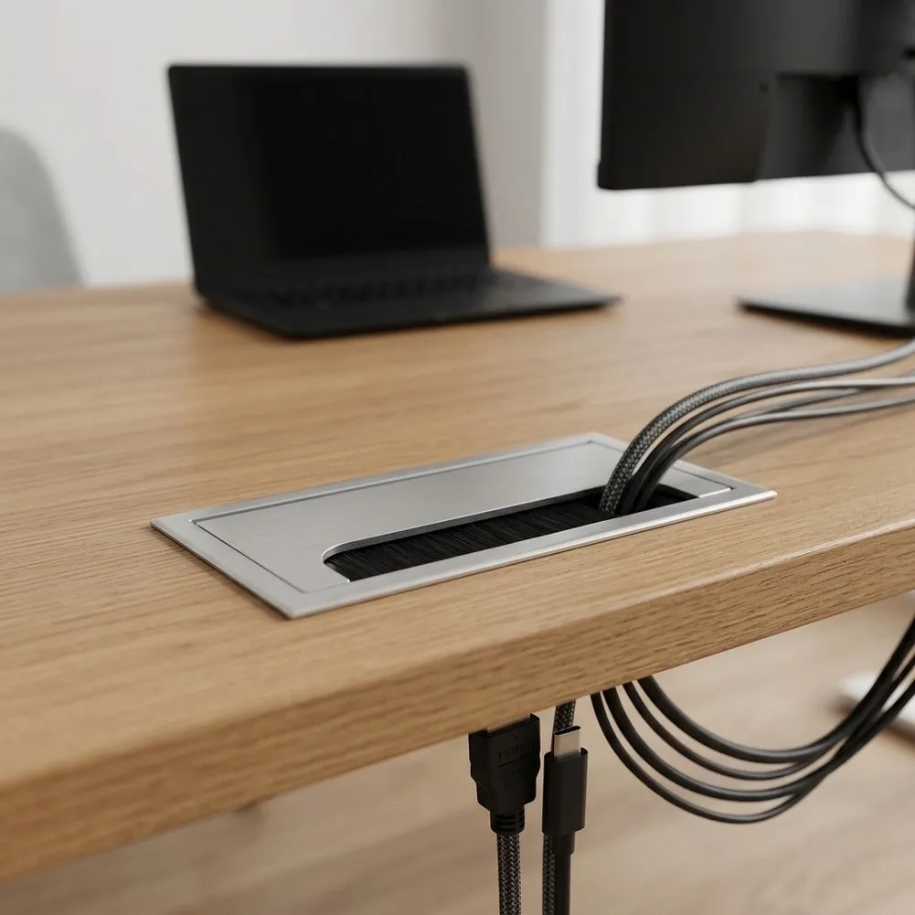 Desk Cable Hole Cover Made from Metal Alloy for Concealing and Organizing Various Desktop Cables to Keep Workspace Neat and Tidy