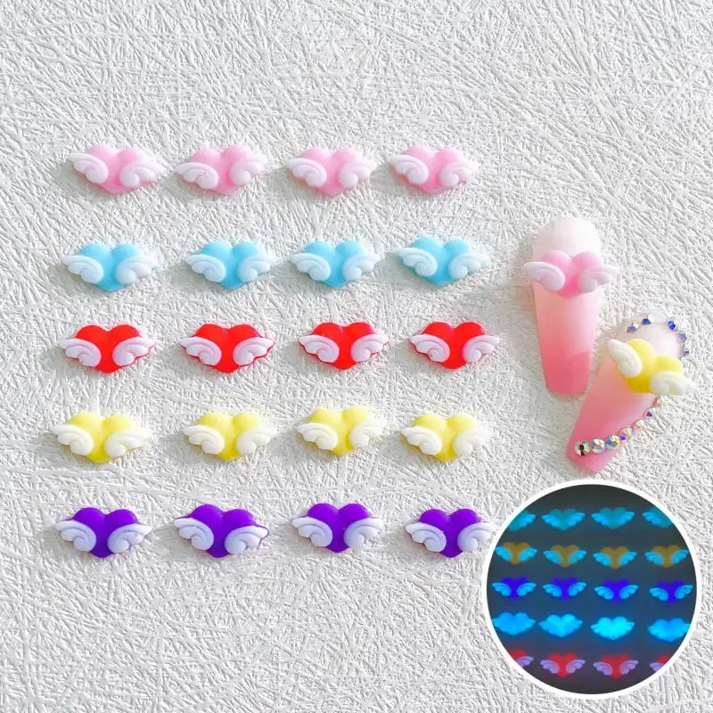 Mixed Sweet Glow in the night Heart shaped Nail Art Charm 3D Resin Angel Wings Nail Art Decorations Accessories DIY Crafts