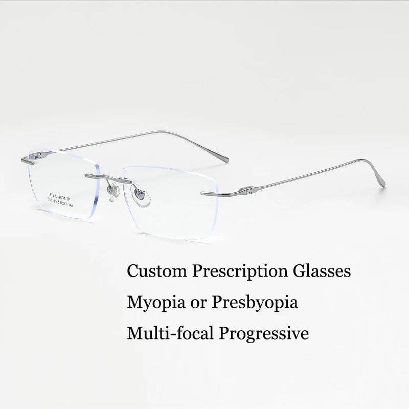 Custom Prescription Glasses Women Men Titanium Rimless Frame Photochromic Anti-Blue Light Myopia Hyperopia Lenses