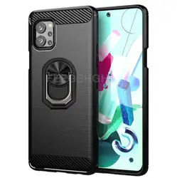 For LG Q92 5G Brushed Carbon Fiber Soft Silicone Phone Case For LG Q92 5G Magnetic Ring Stand Cover Fundas Capa