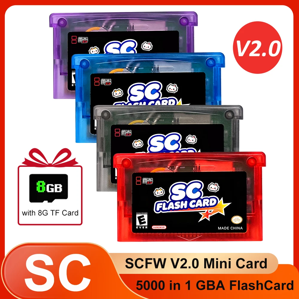 New 5000 in 1 GBA FlashCard Mini V2.0 SCFW Card For GBA GBC GB NES with 8G TF Card Adapter For SP GBM IDS NDS NDSL Game Console