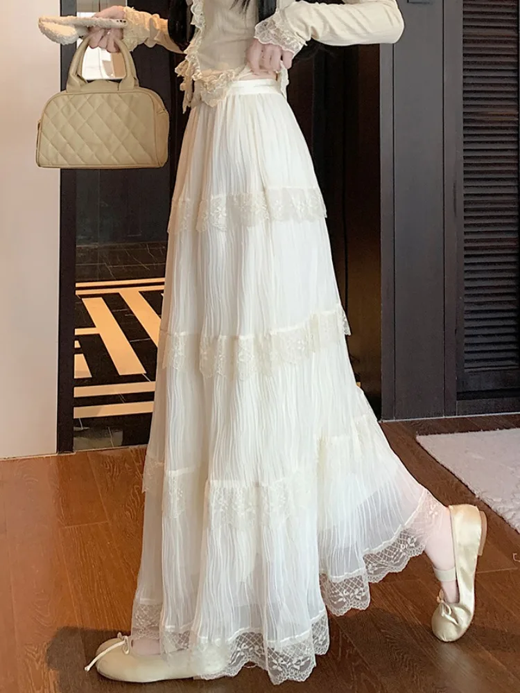 

Юбка с высокой талией и кружевной отделкой, женская, весна-осень, новая, многослойная, в стиле «пирожное слоеное тесто», корейская, для повседневной носки