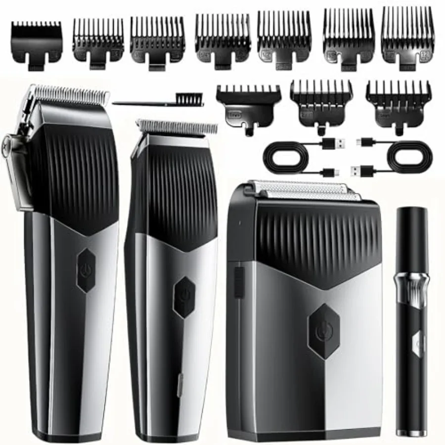 

4 in 1 Hair Clippers for Men Professional Hair Clippers Beard Trimmer Rechargeable Shaver Set Metal T-Blade LED Display Barber