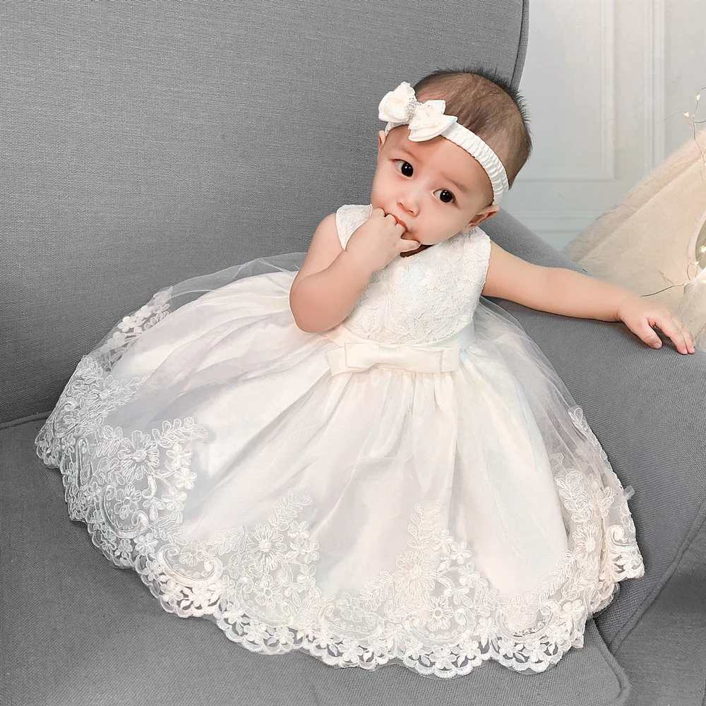 Hot selling New Style Newborns Dresses Lace Baby Dress For 1 year girl baby birthday dress Toddler Ball Gown With Bow wholesale