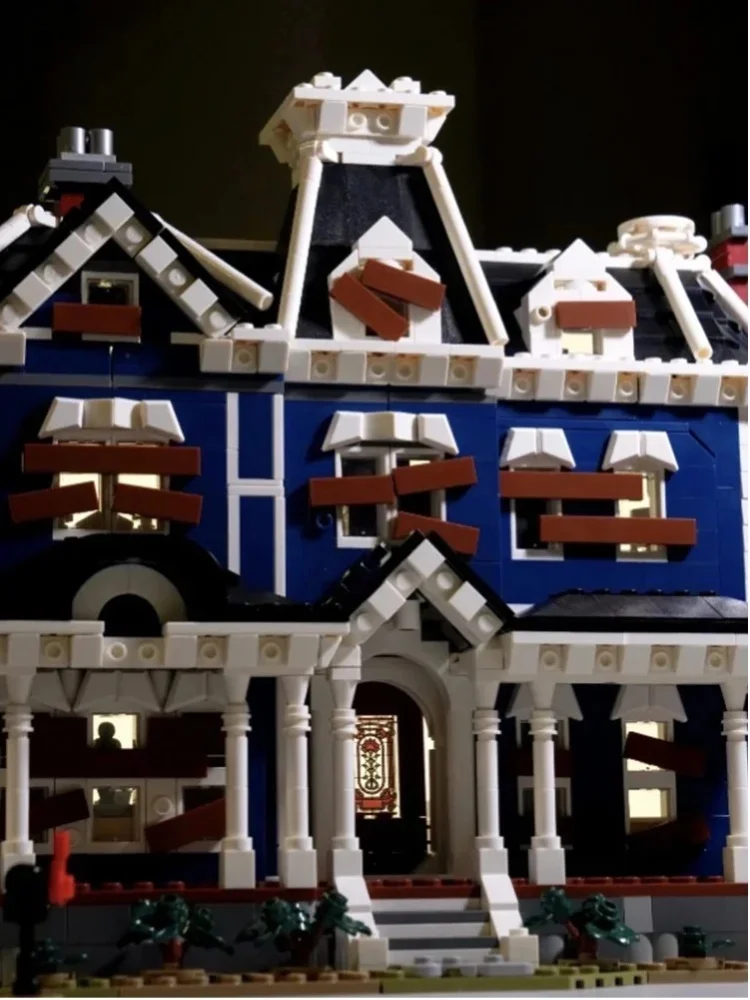 2593 Teile Raumdekoration Architekturmodell Ziegelstein Blaues Haus Konstruktionsbaukasten für Erwachsene Geburtstags- und Weihnachtsgeschenke
