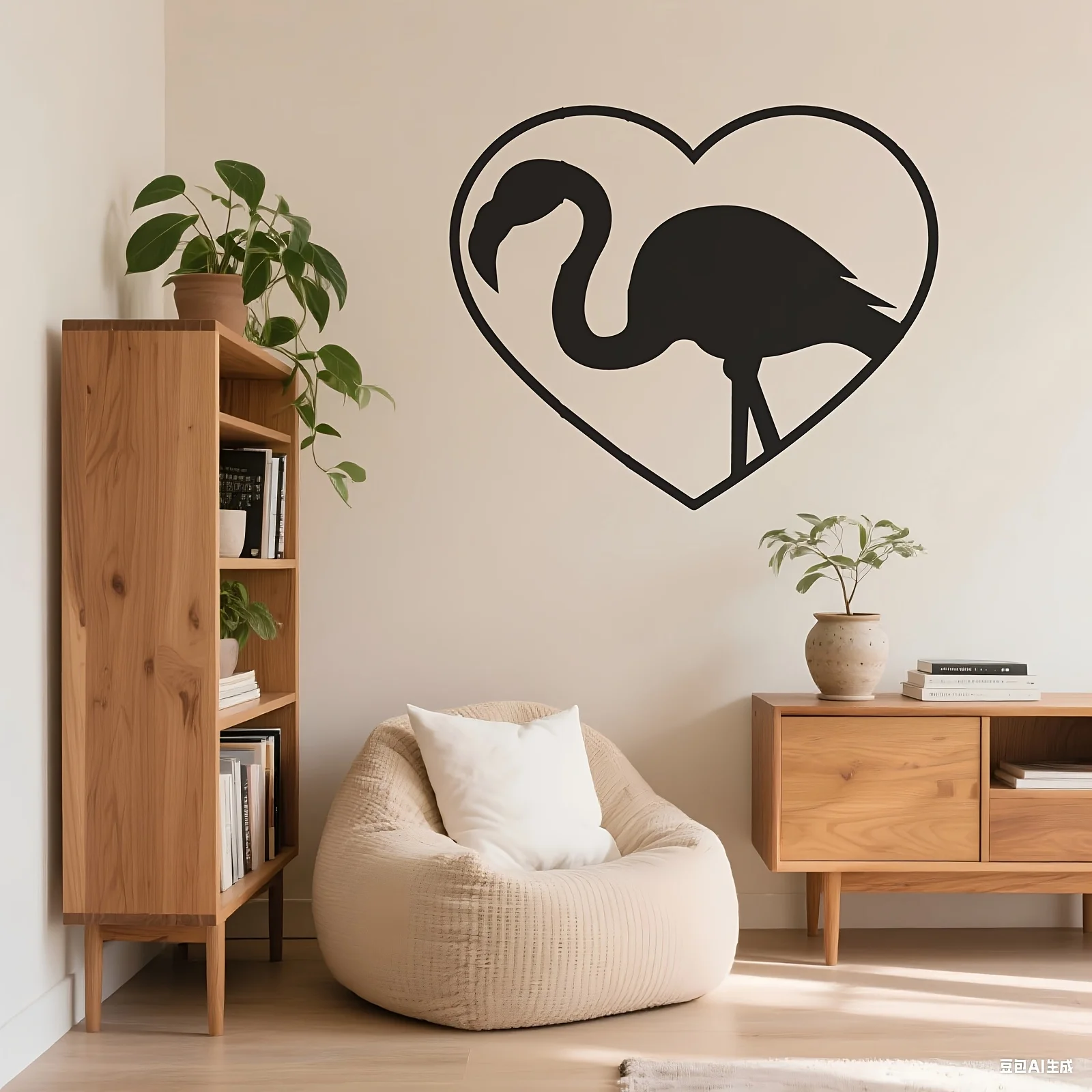 CIFBUY Wrought Iron Flamingo Wall Decor, Heart Shape Metal Art Black Cutout, Tropical Girls Bedroom Nursery Living Room Hanging
