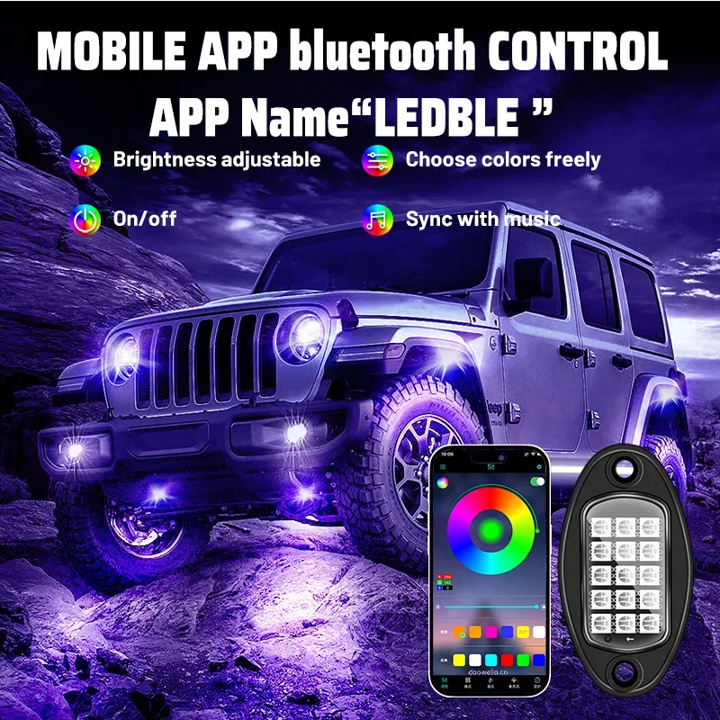 

4/6/8/10/12 Pods RGB LED Rock Light APP Control Music Neon Car Underglow Chassis Light for Offroad Truck SUV Rock Ambient Lights
