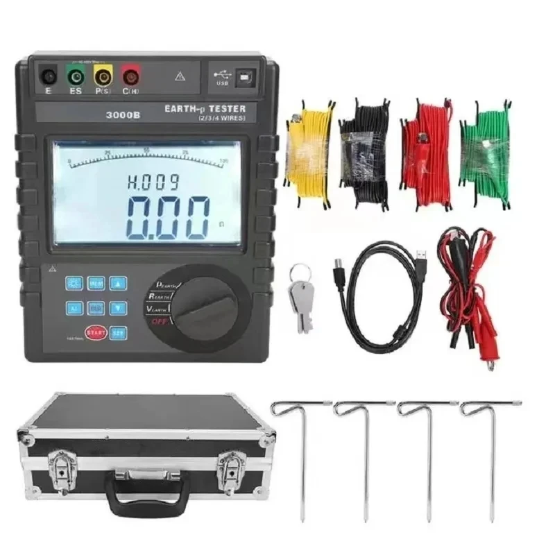 ETCR3000B Earth Resistance Tester 0-30000ΩPrecision 4-wire/3-wire/simple 2-wire Measurement Multimeter Data Hold Upload Function