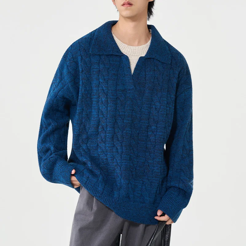 Knitted Jackets Pullover  Men's Knit Sweater Men's Sweatshirt  Fleece Crewneck Sweatshirt Blusa De Frio Masculino Neck Rolls