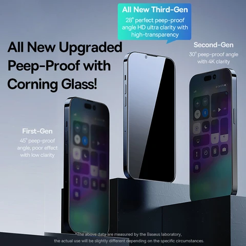 Закаленное стекло Baseus 0,4 мм для iPhone 17, 16, 15, 14, 13 Pro Max Plus, защитная пленка для экрана, антиподглядывающая пленка для автоматической установки