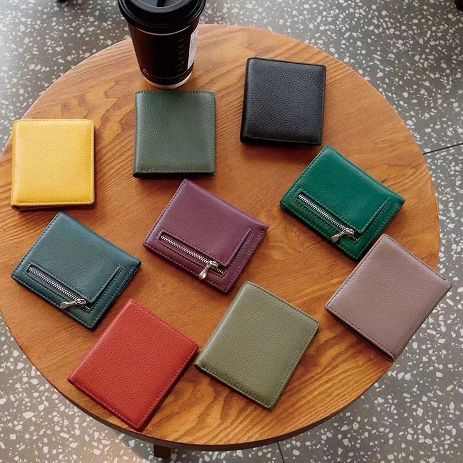 New Women cow Leather Small For Wallet   Brand Designer Multipurpose  Coin Cowhide Short Purse Zipper Leather Wallet