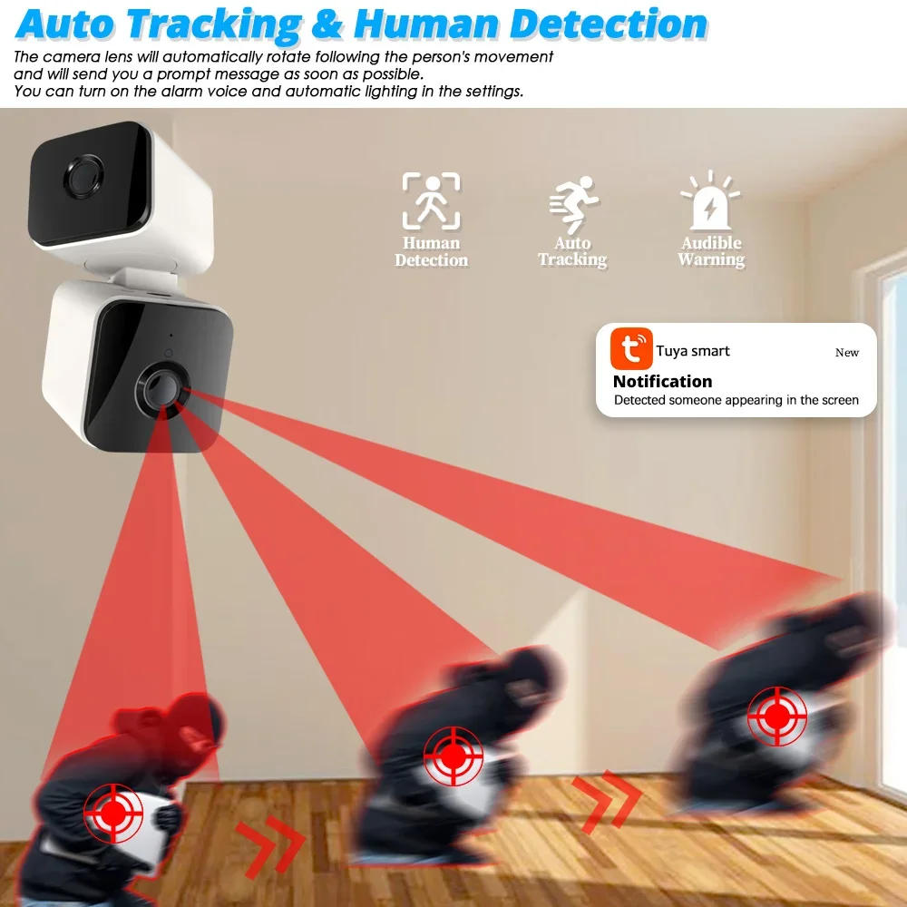 Smart WiFi Camera MINI Dual lens 8MP Two screens PTZ HD Video Surveillance IP Camera Wi-Fi Baby Monitor Wireless Camera Tuya