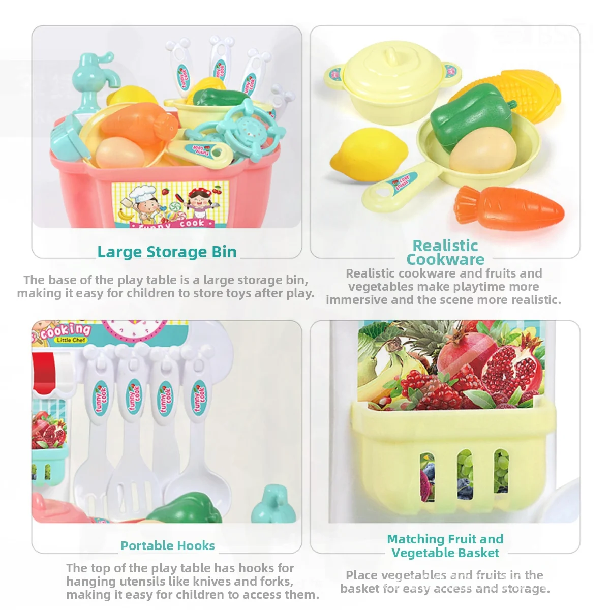 Eendelig kinderspeelhuisje Keukenspeelgoedset Roze/Mintgroen Eettafel Koken Fantasiespeelgoed voor meisjes van 4-6 jaar