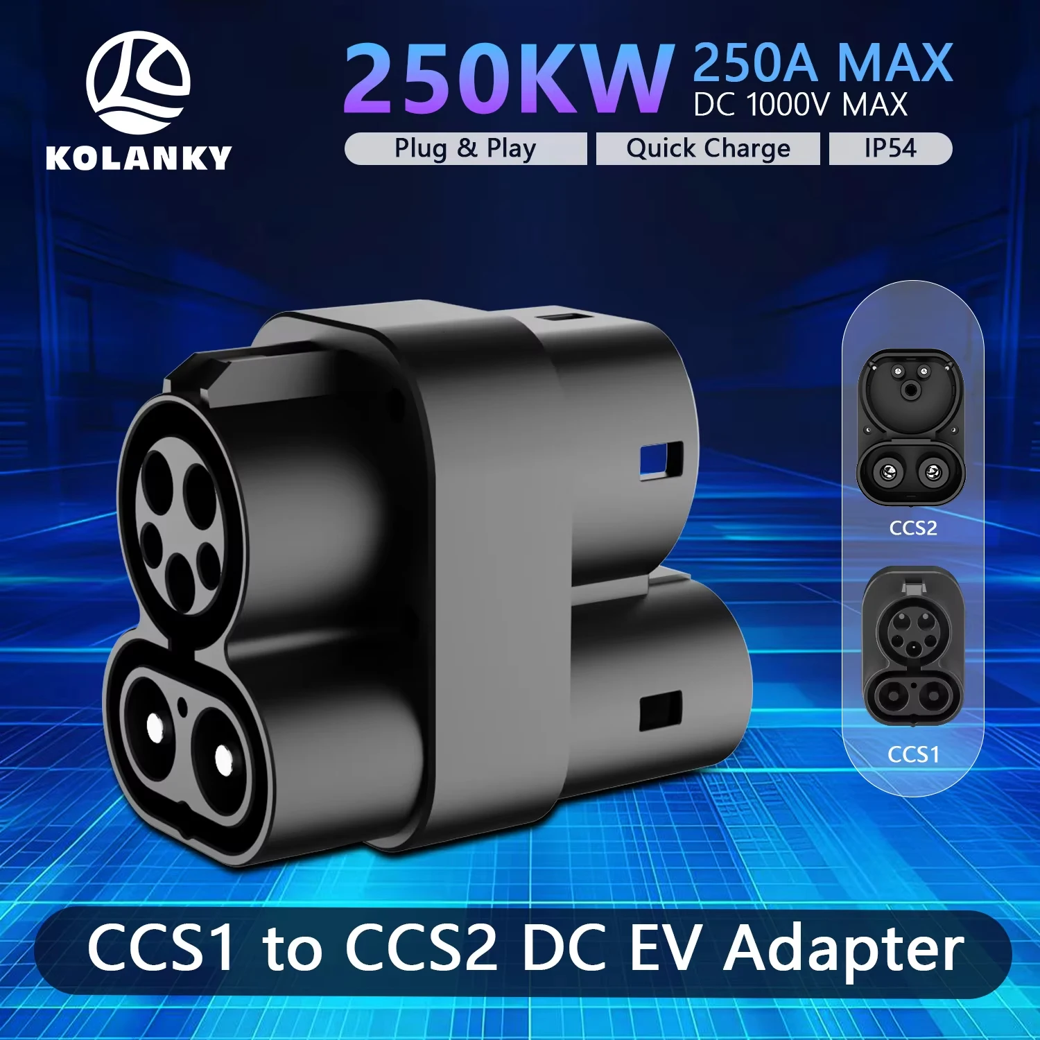 Kolanky 250 kW 250 A CCS1 auf CCS2 EV-Ladegerät-Adapter DC CCS1 Ladegerät auf CCS2 Schneller EV-Ladeadapter